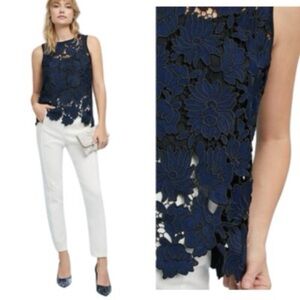 Postmark Anthropologie Koria embroidered floral navy lace sleeveless top spring